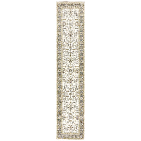 Oriental Weavers Andorra Area Rug - 9537P - 2'6" x 12' - in Ivory/Grey - Vintage Inspired, Stain Resistant, Family and Pet Friendly, Entryway, Hallway Runner Rug