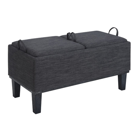 Convenience Concepts Designs4Comfort Brentwood Storage Ottoman with Reversible Trays, Dark Charcoal Gray Fabric/Black