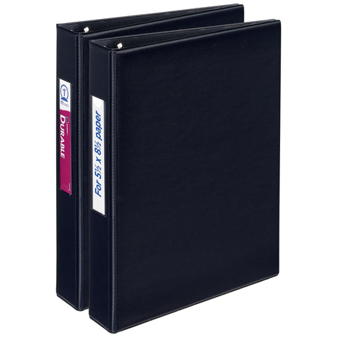 Avery Mini 3 Ring Binders, Holds 5.5" x 8.5" Paper, 1" Round Rings, 175-Sheet Capacity, 1.4 Inch Wide Spine, Label Holder, Black Binders, Great for Home, School, Office, and More (2-Pack of 13456)