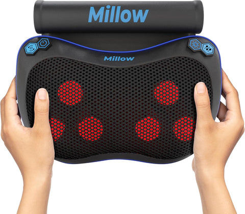 REATHLETE Millow Cordless Massage Pillow with Adjustable Heat – Shiatsu Back and Neck Support Pillow Deep Tissue Electric Massage– Ideal for Home, Car, Chair Office, and Travel Relaxation