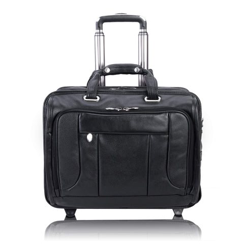 McKlein, S Series, WEST Town, Pebble Grain Calfskin Leather, 17" Leather Fly-Through Checkpoint-Friendly Patented Detachable -Wheeled Laptop Briefcase, Black (15705)