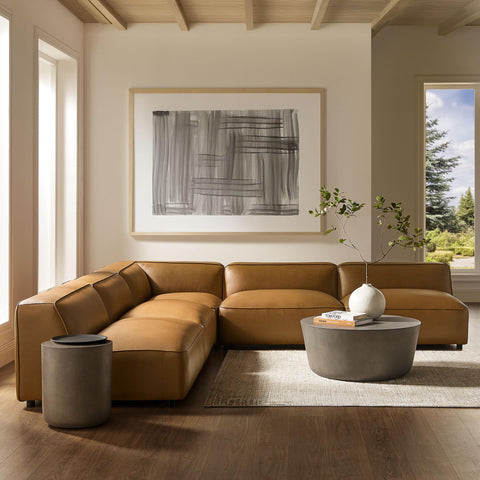 Modway Auren Vegan Leather 5 Piece Armless Modular Sofa in Camel - Faux Leather L Shaped Sectional - Comfy Modern PU Leather Sofa - Oversized Mid Century Modern Couch for Living Room