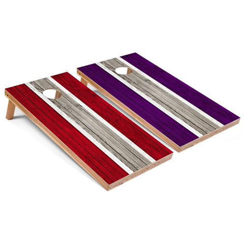 Skip's Garage Red and Purple Striped All-Weather Cornhole Boards - PVC - Include CASE + Hole + Edge Lights