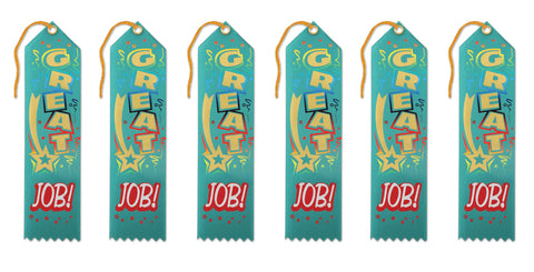 Beistle Great Job! Award Ribbons, 2 by 8-Inch, 6-Pack