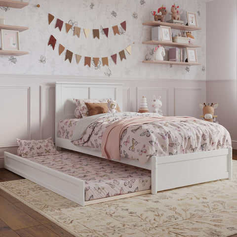 AFI, Felicity Twin Platform Bed with Panel Footboard and Twin Trundle, White