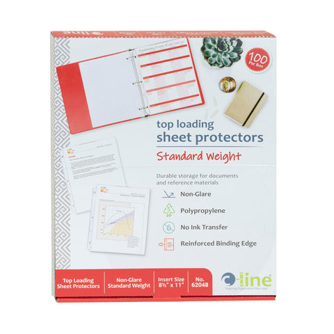 C-Line Top Loading Standard Weight Poly Sheet Protectors, Non-Glare, 8.5 x 11 Inches, 100 per Box (62048)