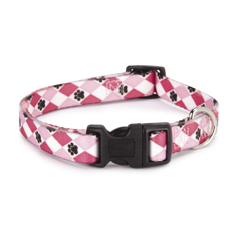 Casual Canine Nylon Pooch Patterns Dog Collar, Fits Necks 10" to 16", Pink Argyle