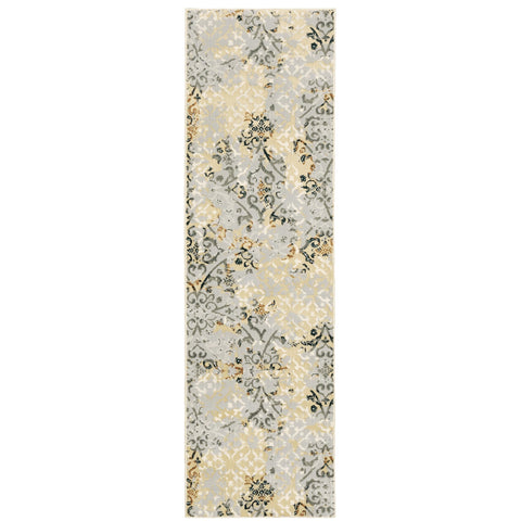 Oriental Weavers Bowen Area Rug - 108W2-2'3" x 7'6" - in Grey/Gold - Casual Floral, Stain Resistant, Family and Pet Friendly, Entryway, Hallway Runner Rug