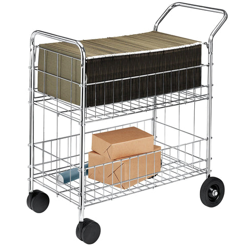Fellowes Chrome-Plated Steel Wire Mail Cart with Upper and Lower Baskets (40912)