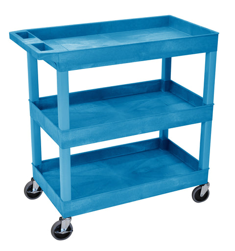 LUXOR EC111-BU Multipurpose Utility Tub Cart with Three Shelves, 300 lbs. Weight Capacity, Ergonomic Push Handle, Blue