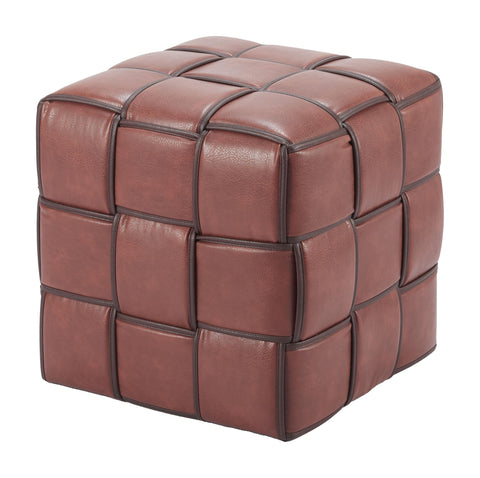 Zuo Zare Ottoman Brown, Brown Ottoman, Modern Style, Plush and Durable Faux Leather Fabric, MDF, Indoor Living, 18.1" W x 18.1" D x 18.1" H, Non-Stackable