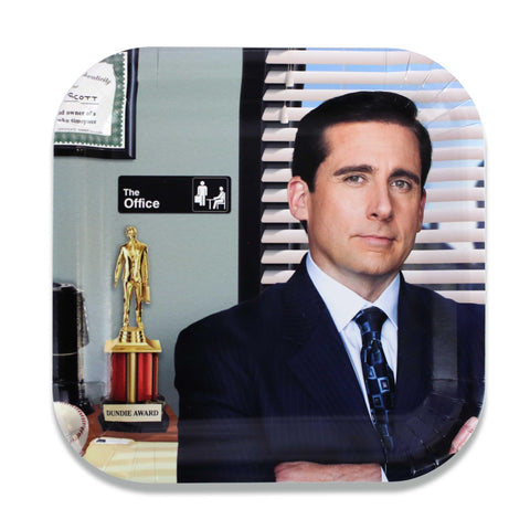 Prime Party The Office Party Dinner 9" Square Paper Plate (Set of 8) Featuring Michael Scott at His Desk, 9 inches Square, for Birthdays, Corporate Events, Holiday Parties, and Retirement