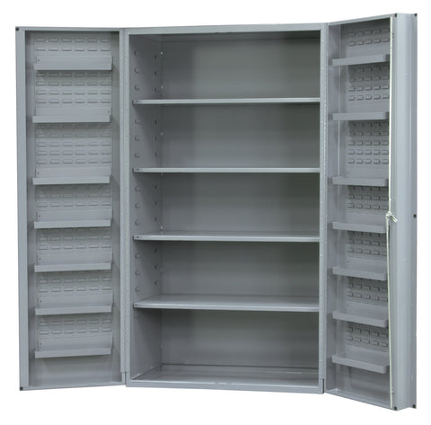 Heavy Duty Cabinet 14 Gauge 48 x 24 x 72 4 Adjustable Shelves 4 Inch Deep Box Doors with Louvered Panel 14 Door Shelves Lockable Chrome Handle with Keys Gray