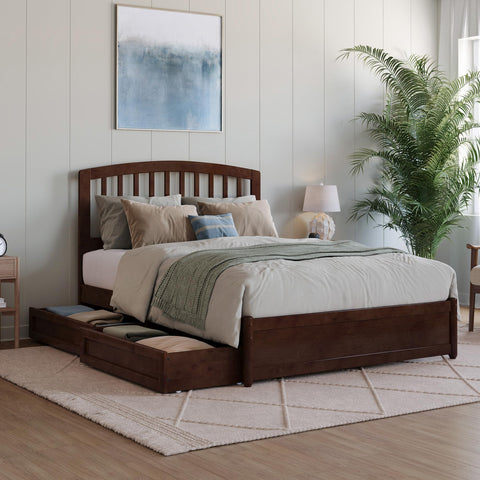 AFI, Lucia Full Platform Bed with Panel Footboard & Storage Drawers, Walnut