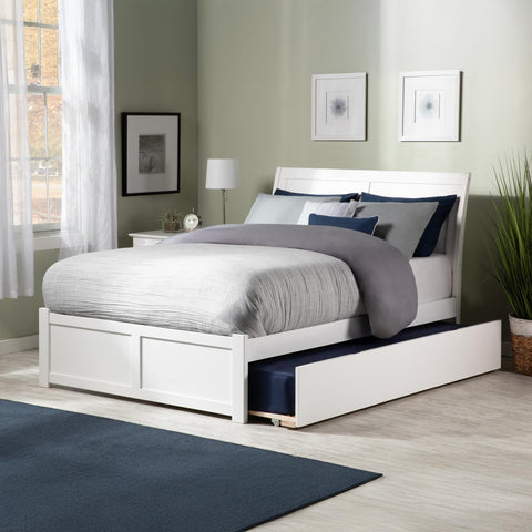 AFI Portland Queen Size Platform Bed with Footboard & Twin XL Trundle in White