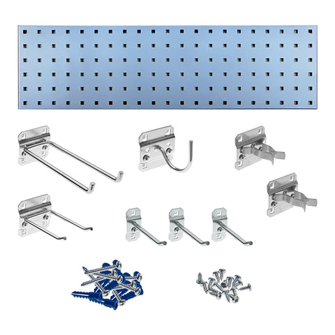 Triton Products Locking Pegboard Hooks LBS31G-SLV Silver Garden Storage Kit with (1) 31.5 in. x 9 in. 18 Gauge Steel Square Hole Pegboard and 8 pc LocHook Assortment, 31.5 x 9"