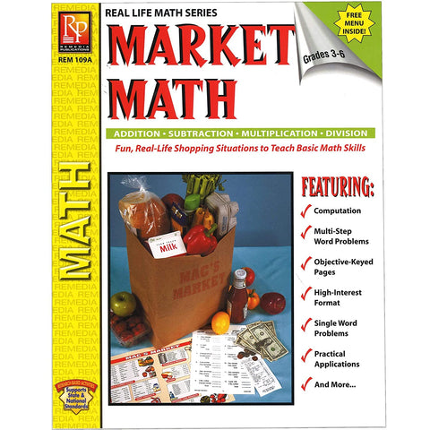 Remedia Publications REM109A Market Math for Beginners Book, Grade: 3 to 6, 0.2" Height, 8.4" Wide, 10.3" Length