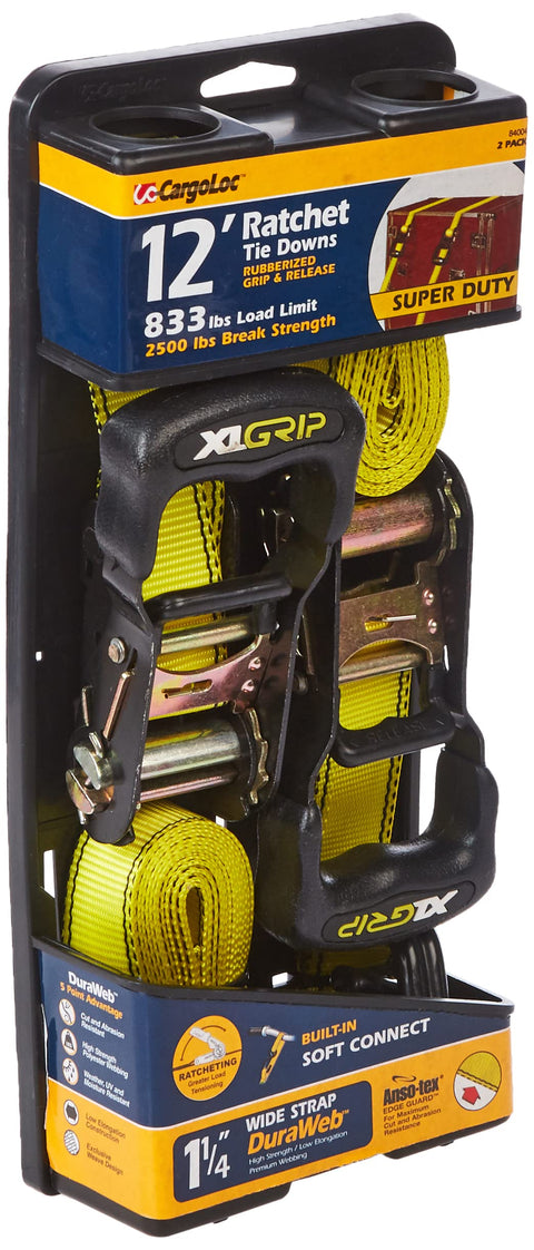 CargoLoc 84004 12-Foot-by-1-1/4-Inch Extreme Super Duty Ratchet Tie Downs, 2-Pack