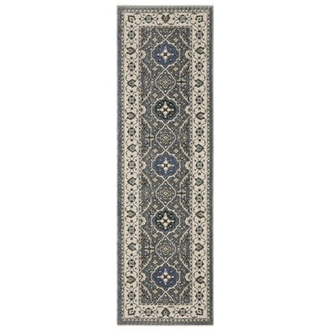 Oriental Weavers Hastings Area Rug - HA07H - 2'3" x 7'6" - in Blue/Grey - Vintage Inspired, Stain Resistant, Family and Pet Friendly, Entryway, Hallway Runner Rug