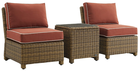 Bradenton 3Pc Armless Wicker Outdoor Chair Set Sangria /Weathered Brown - Side Table & 2 Armless Chairs