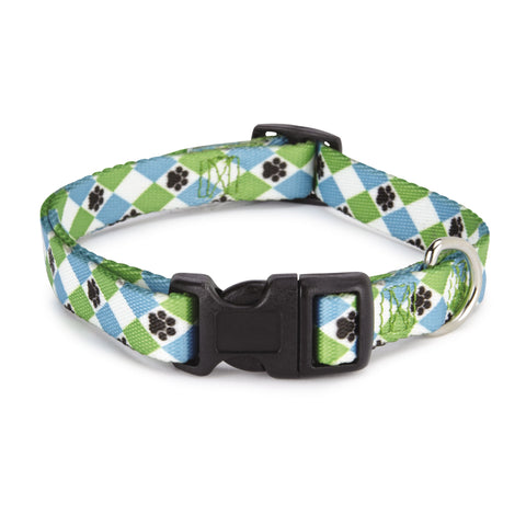Casual Canine Nylon Pooch Patterns Dog Collar, Fits Necks 10" to 16", Blue Argyle