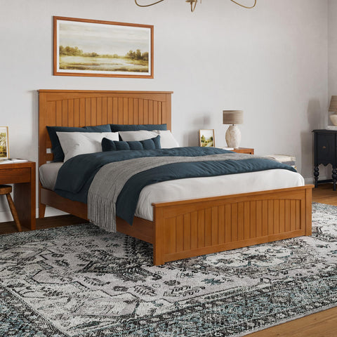 AFI Naples Queen Solid Wood Low Profile Platform Bed with Matching Footboard in Light Toffee