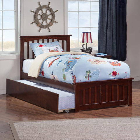 AFI Mission Twin Size Platform Bed with Matching Footboard & Twin Trundle in Walnut