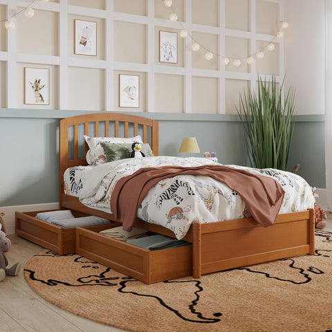 AFI, Lucia Twin Platform Bed with Panel Footboard & Storage Drawers, Light Toffee