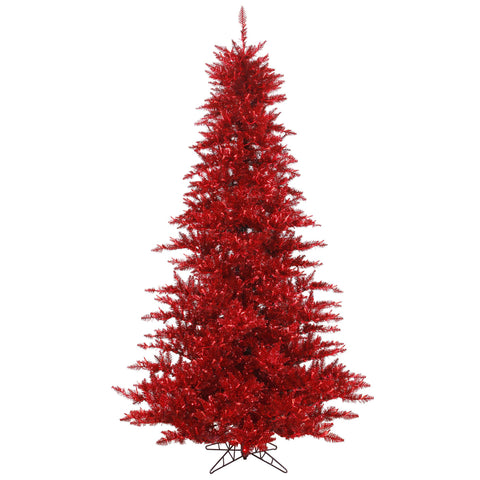 Vickerman 7.5' Tinsel Red Fir Artificial Christmas Tree, Unlit - Faux Red Christmas Tree - Seasonal Indoor Home Decor