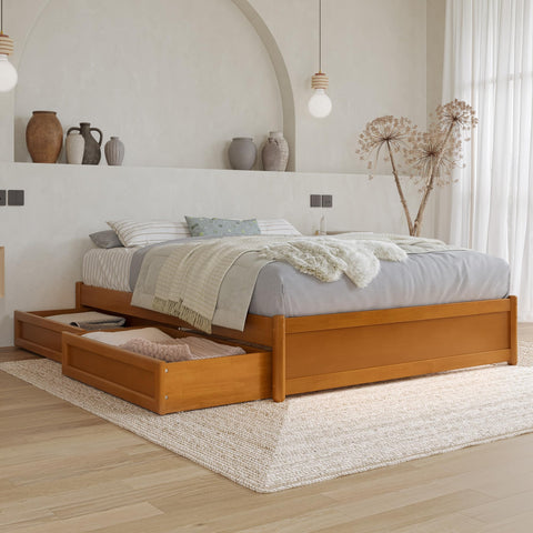 AFI, Barcelona Full Panel Platform Bed with Storage Drawers, Light Toffee