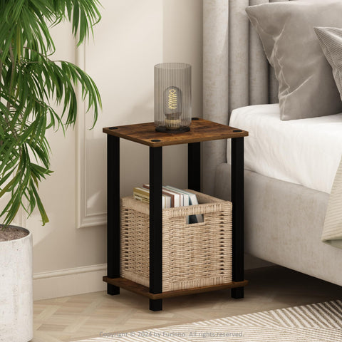 Furinno Simplistic Night Stand, 2-Tier Small Nightstand with Open Shelf, Toolless Assembly Bedside Table, End Table, Side Table, for Bedroom, Closet, Dorm, Amber Pine