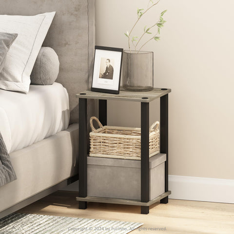 Furinno Simplistic Night Stand, 2-Tier Small Nightstand with Open Shelf, Toolless Assembly Bedside Table, End Table, Side Table, for Bedroom, Closet, Dorm, French Oak
