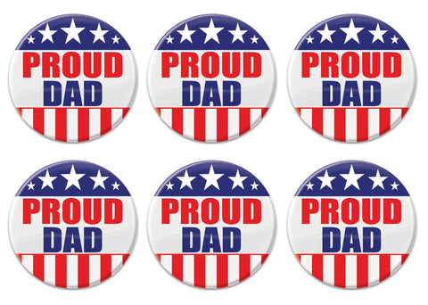 Patriotic Proud Dad Metal Party Buttons 6 Piece USA Fourth Of July Decorations Costume Accessories