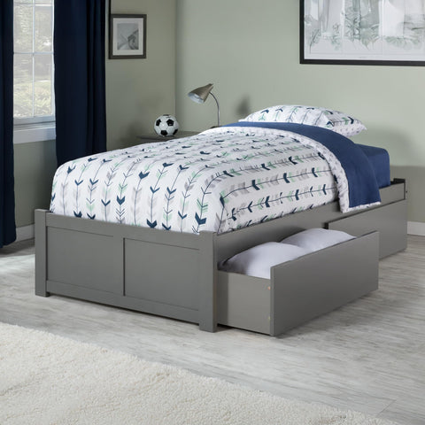 AFI Concord Twin XL Size Platform Bed with Footboard & Storage Drawers in Grey