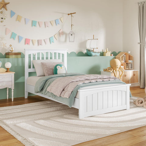 AFI, Becket Twin Solid Wood Low Profile Platform Bed with Matching Footboard, White