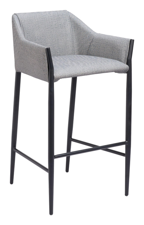 Zuo Andover Barstool Slate Gray, Gray Barstool, Modern Style, Faux Linen, Cozy Polyester Linen Fabric, Plywood, Indoor Bar, 22.4" W x 22" D x 40" H