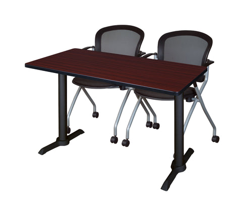 Regency Cain 48 x 24 in. T-Base Training Seminar Table- Mahogany & 2 Cadence Nesting Chairs