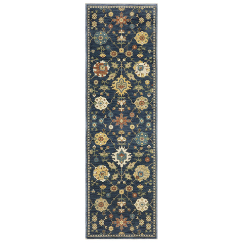 Oriental Weavers Francesca Area Rug - FR02L - 2'3" x 7'6" - in Blue/Gold - Vintage Inspired, Stain Resistant, Family and Pet Friendly, Entryway, Hallway Runner Rug