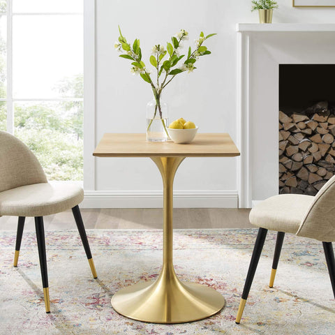 Modway Lippa Square Wood Grain 24" Dining Table in Gold Natural