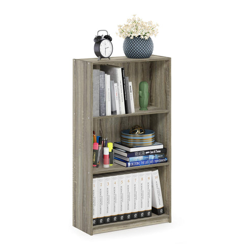 Furinno BASIC Book Shelf, 3-Tier Modern Bookshelf, Bookcase with Open Shelves, 9.3 x 21.8 x 39.5, for Living Room, Bedroom, Home Office, Sonoma Oak