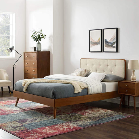 Modway Bridgette Wood Platform Bed with Splayed Legs, Queen, Walnut Beige