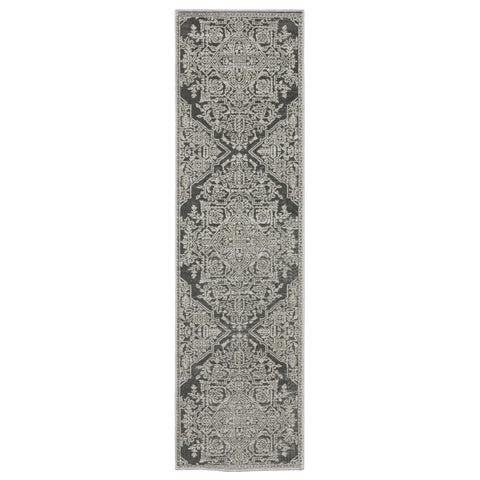 Oriental Weavers Intrigue Area Rug - INT12-2'3" x 7'6" - in Grey/Light Grey - Vintage Inspired, Stain Resistant, Family and Pet Friendly, Entryway, Hallway Runner Rug