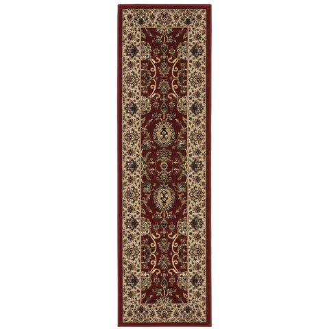 Traditional Red Ivory Polypropylene Oriental Machine-Woven Area Rug