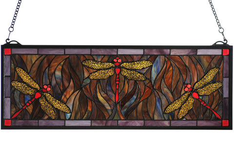 Meyda Tiffany 48091 Tiffany Dragonfly Trio Stained Glass Window, 28" Width x 10" Height
