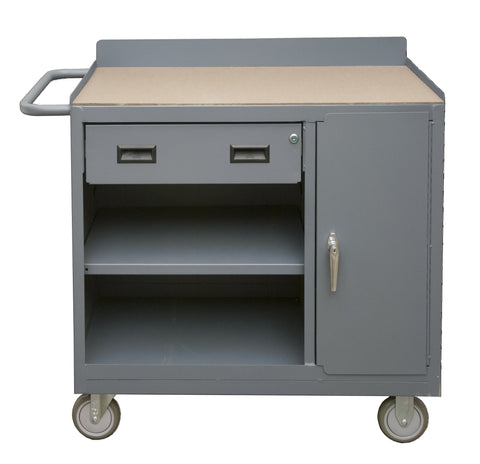 Durham 2212A-TH-LU-95 Mobile Cabinet with Drawer Lockable Storage Compartment, Tempered Hard Board Top, 36" Wide, 1200 lb Capacity