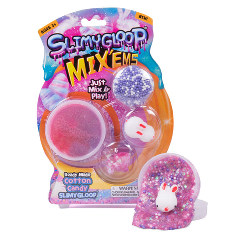 Slimygloop Mix'Ems by Horizon Group USA- Cotton Candy, Mix & Create Your Own Pink & Purple Sparkly Gooey, Putty, Slime with Glitter & Squish Bunny Add Ins, Multi, One Size