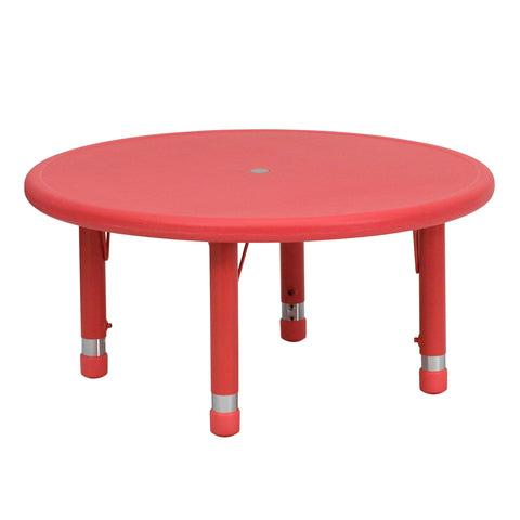 Flash Furniture Wren 33'' Round Red Plastic Height AdjusTable with Rounded Safety Corners Activity Table with Rounded Safety Corners