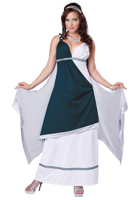 California Costumes Women's Roman Beauty Goddess Queen Long Dress, Teal/White, Small