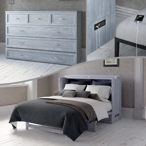 AFI Deerfield Murphy Bed Chest with Charging Station, Queen, Driftwood
