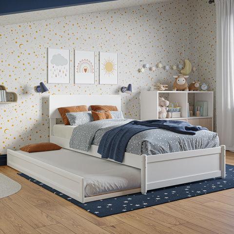 AFI, Wesley Twin Platform Bed with Panel Footboard & Twin Trundle, White